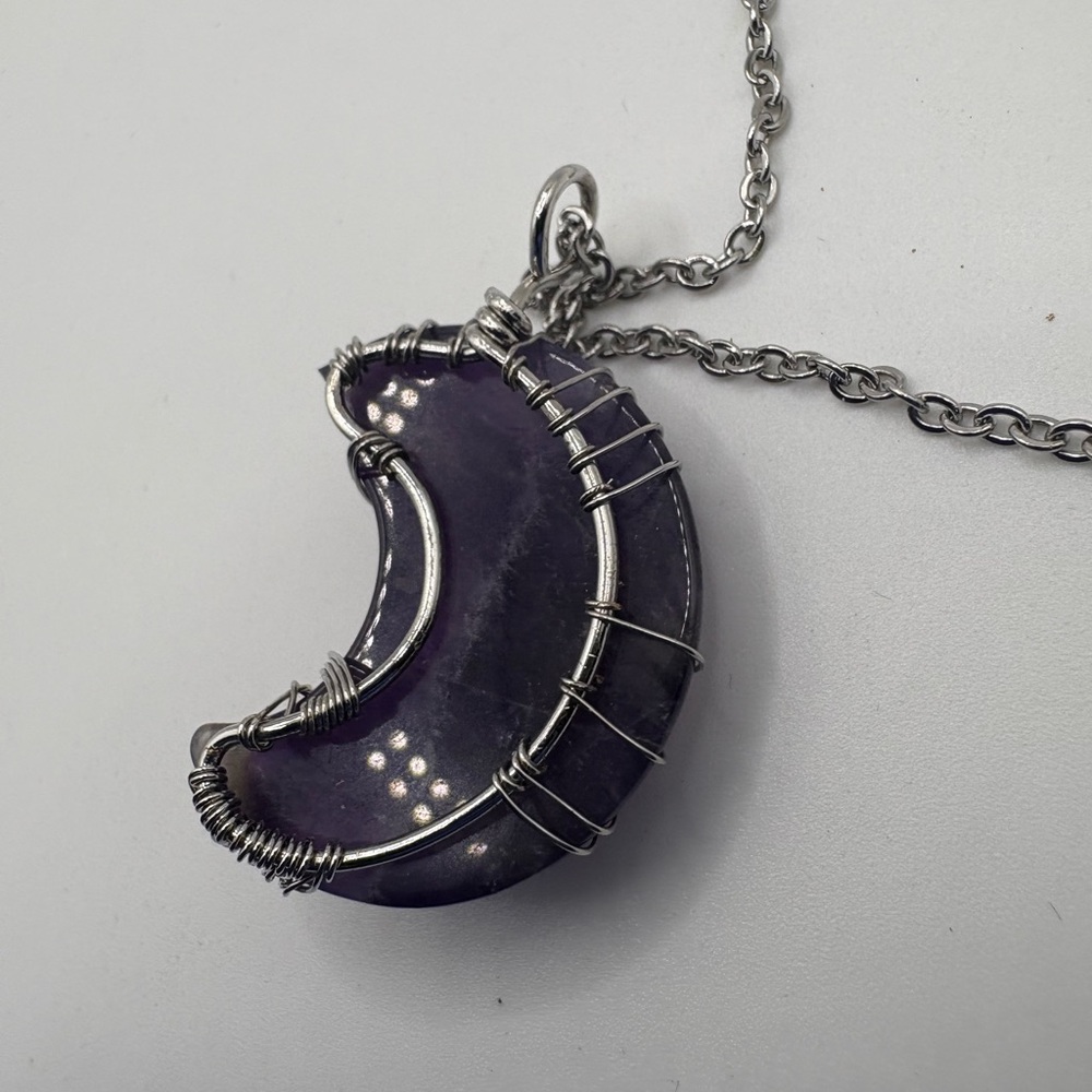 Amethyst Crescent Moon Necklace – Tree of Life Wire Wrap Pendant - Picture 5 of 7